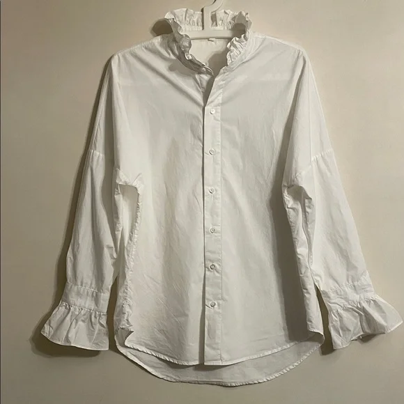 Alex Mill White Ruffle Collar Blouse Button Front Cotton Top Size L - Picture 2 of 13